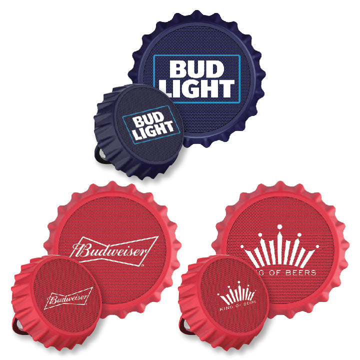 Budweiser Bluetooth Bottle Cap Speaker with Color Changing Lights - Wall Mounting Speaker - Kick Stand Speaker - FM Radio -