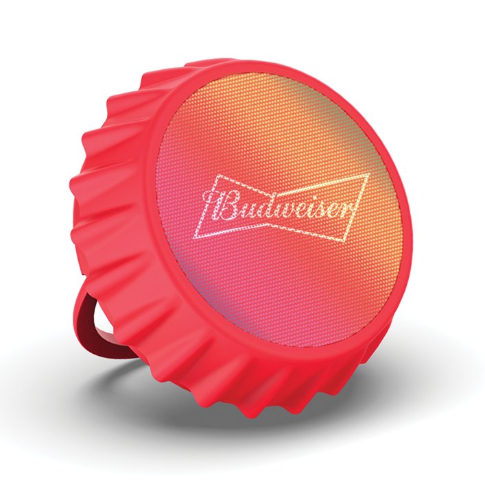 Budweiser Bluetooth Bottle Cap Speaker with Color Changing Lights - Wall Mounting Speaker - Kick Stand Speaker - FM Radio -