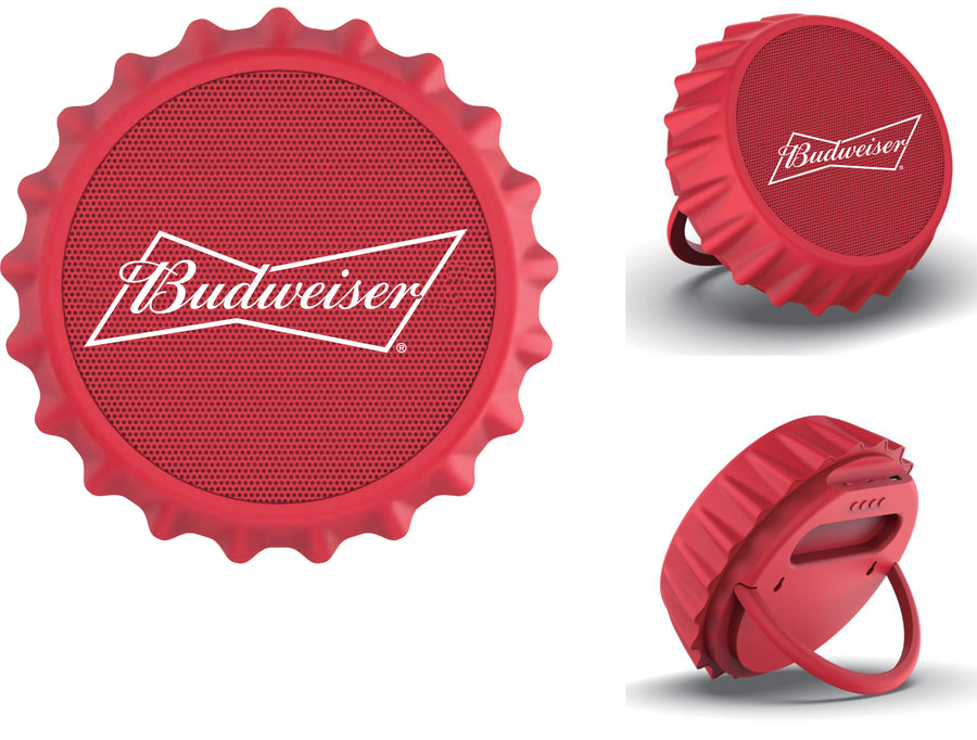 Budweiser Bluetooth Bottle Cap Speaker with Color Changing Lights - Wall Mounting Speaker - Kick Stand Speaker - FM Radio -