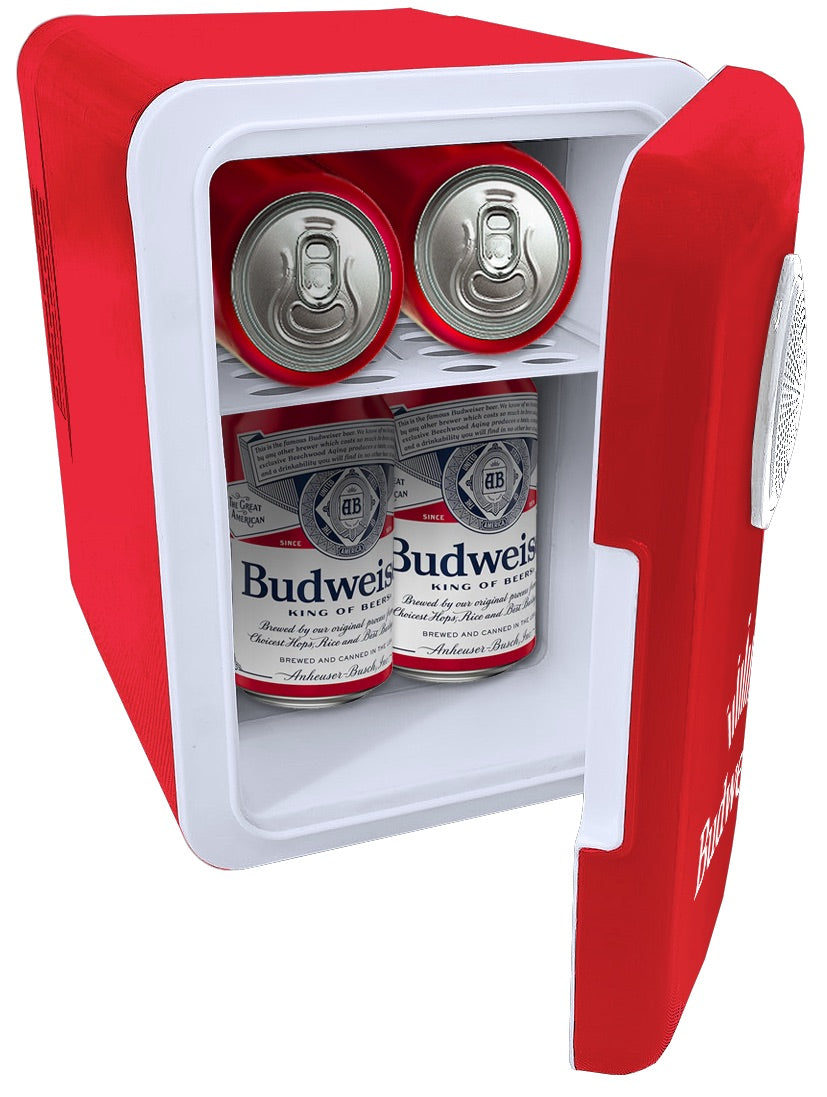 Budweiser 6 Can Mini Fridge with Buil-In Bluetooth Speaker