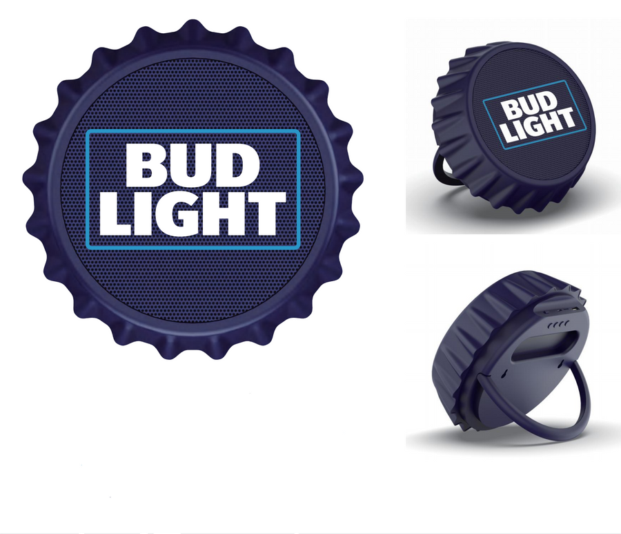 Budweiser Bluetooth Bottle Cap Speaker with Color Changing Lights - Wall Mounting Speaker - Kick Stand Speaker - FM Radio -