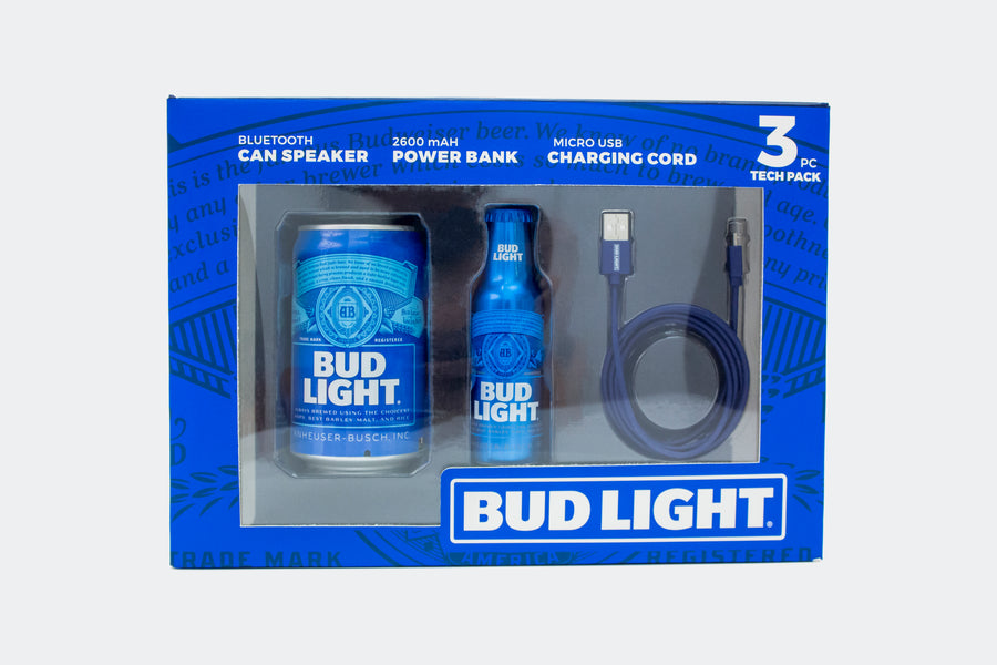 Bud Light 3 Peice Gift Set- Can Speaker, Bottle Power Bank, Micro USB Cable