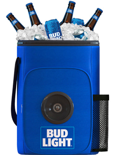 Bud Light Soft Cooler Bag with Built-in Rechargeable Wireless Bluetooth Speakers Foldable Small and Portable Durable and Material Compatible for Smartphones, Tablets & MP3 Players