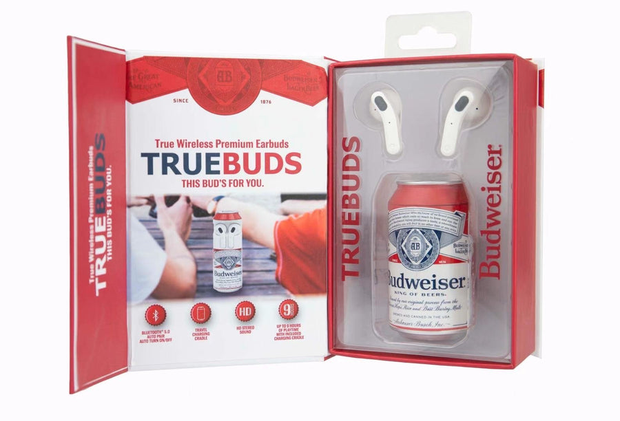 Budweiser True Wireless Earbuds with charging case