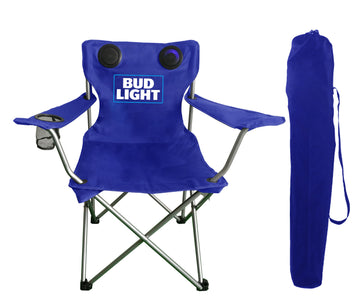 Bud Light Foldable Tailgate Chair with Bluetooth Speakers, Beach/Tailgate/Picnic/Camping Chair with Cup Holder and Carry Case (Blue)…