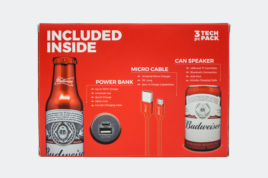 Bud Light 3 Peice Gift Set- Can Speaker, Bottle Power Bank, Micro USB Cable