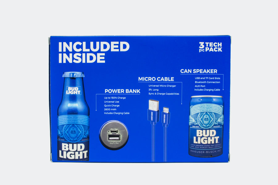 Budweiser 3 Piece Gift Set- Can Speaker, Bottle Power Bank, Micro USB Cable