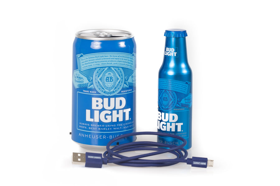 Bud Light 3 Peice Gift Set- Can Speaker, Bottle Power Bank, Micro USB Cable